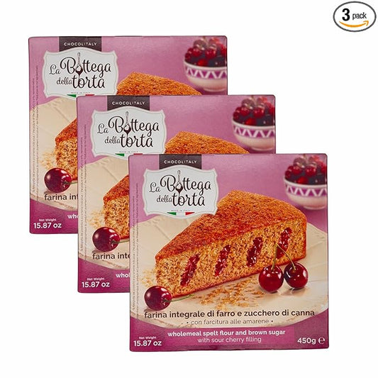 Chocolitaly Italian Cake with Sour Cherry Filling | 450g Each | Pack of 3 | Wholemeal Spelt Flour & Brown Sugar Dessert | Traditional Pastry | Small Batch Baked | Made in Italy