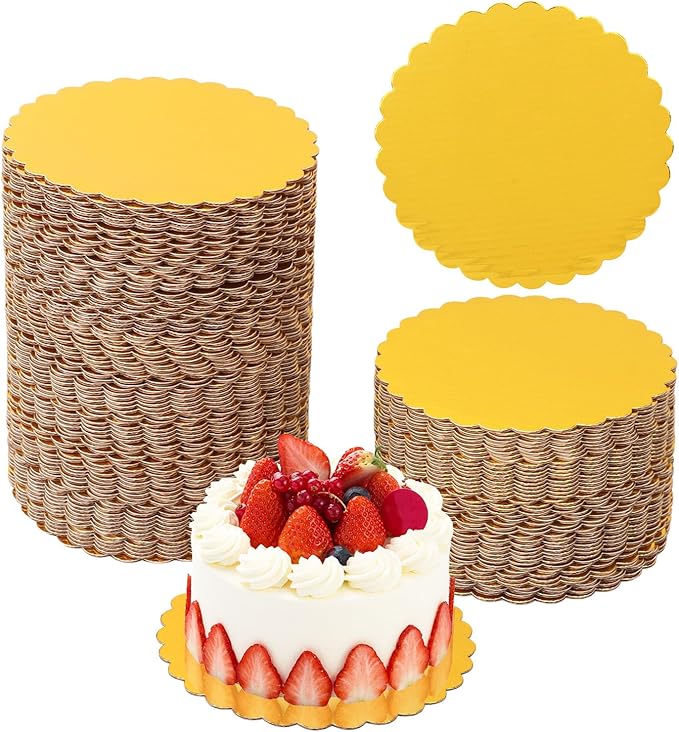 130 Pack 6 Inch Gold Cake Boards, Rounds Cake Cardboard, Flower Edge Cake Base, Disposable Round Cake Board for Wedding, Party, Anniversaries, Birthday Decor