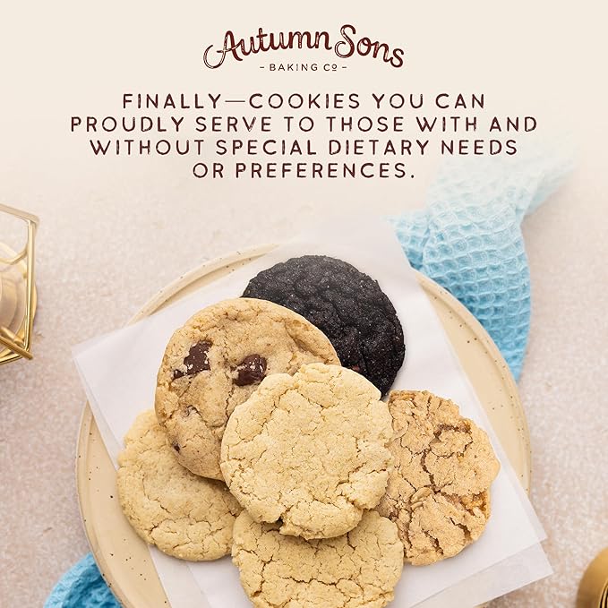 Autumn Sons Baking Co. Gluten Free Cookie Mix Variety Pack. Sugar Cookie, Chocolate Chunk, Double Chocolate Chunk & Oatmeal Cinnamon. Vegan Plant Based Baking Mix. Top 9 Allergen Free. 9.3 oz (Pack of 4)
