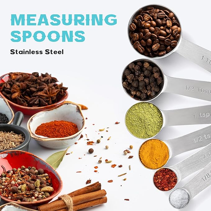 Measuring Spoons Used to Measure Various Dry and Liquid Ingredients, Useful Gadgets for Kitchen, Stainless Steel 6-piece Set
