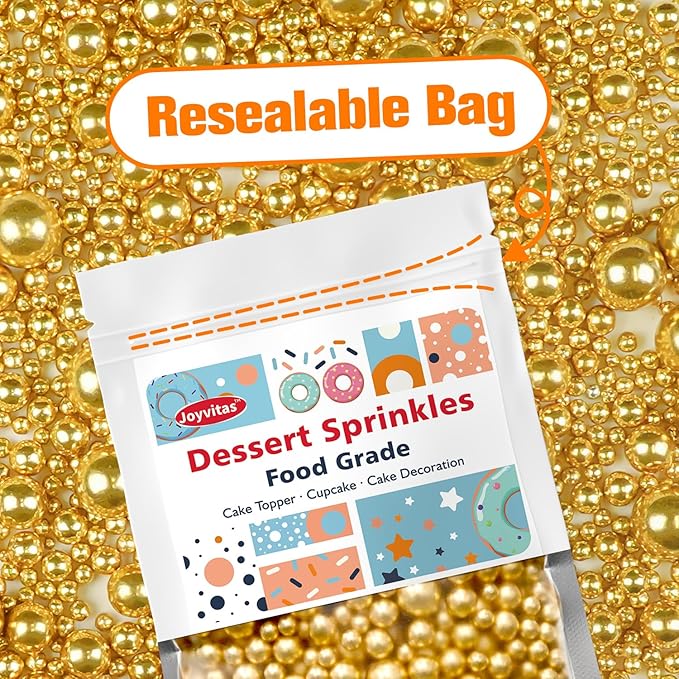 Gold Pearl Sprinkles for Cake Decorating, 150g/5.29oz, Mix Size, Edible Sugar Candy Pearls, Cake Decorations, Cupcake, Cookies, Foodgrade Topper, Holiday, Wedding Party, Easter, Christmas Supplies