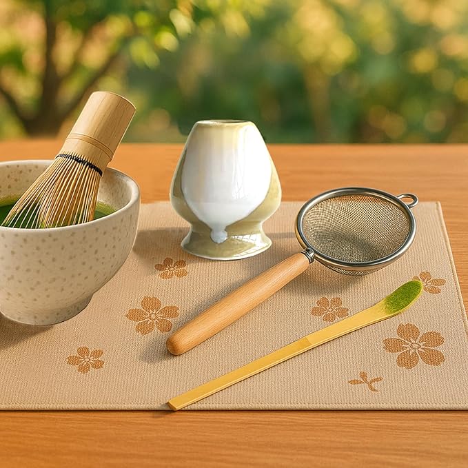 Matcha Whisk Set - 4PCS, Matcha Whisk, Whisk Holder, Sifter, Scoop, Matcha Kit for Tea Ceremony, Gift Set for Matcha Lovers