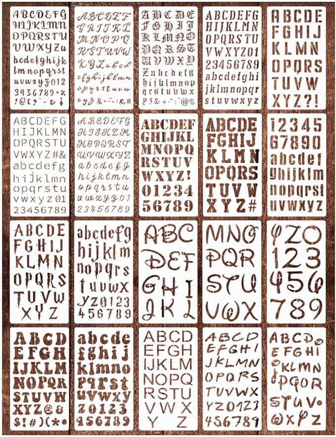 20 Pieces Letter Stencils Reusable Letter Stencils for Painting on Wood, Plastic Alphabet Numbers Stencils, Letter Stencil Template for Notebook, Journal, Scrapbook Decorations (20 Letter)