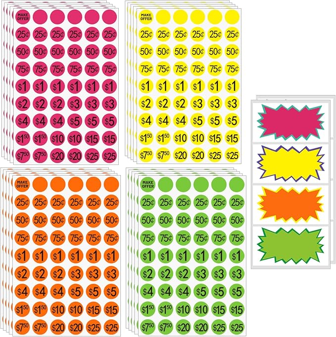 Yard Sale Price Stickers Garage Sale Pre-Priced Price Tag Labels, 2160 PCS 3/4" Diameter and 20 Large Stickers Flea Market Pre-Printed Pricing Sticker for Retail