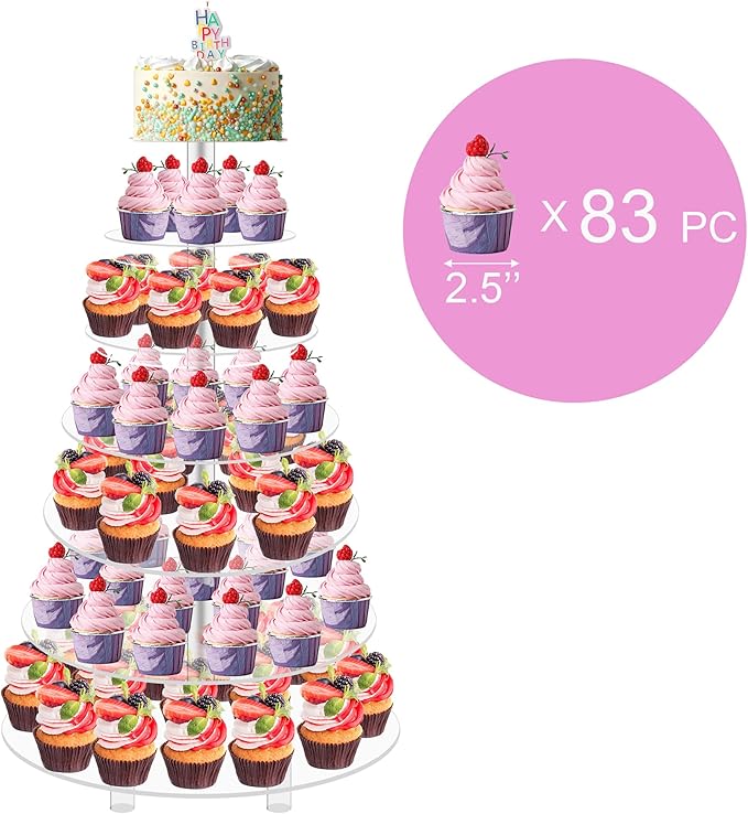 Jusalpha 7 Tier Round Acrylic Glass Cupcake Stand-cake stand-dessert stand, cupcake Tower 7 Tier With Base (7RF-S)