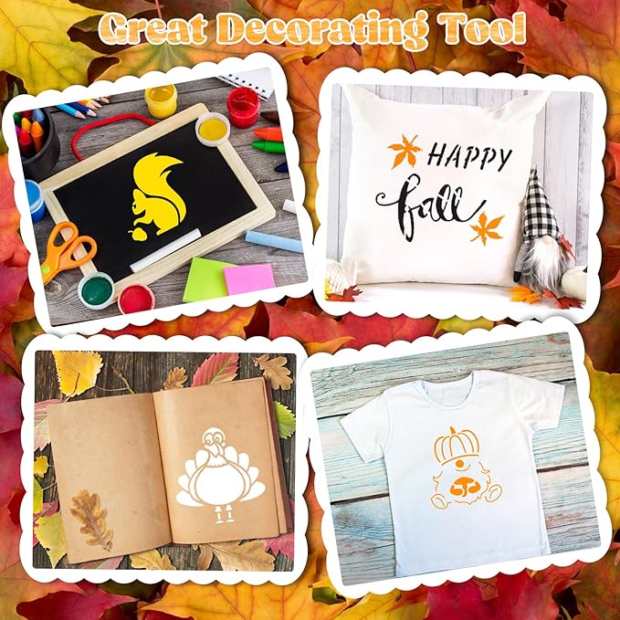 66 Pcs Small Stencils for Crafts Reusable 3 Inch Stencils for Painting on Wood DIY Craft Paint Template for Wall Home Decor Card Rock Canvas Drawing Holiday Ornament(Autumn)
