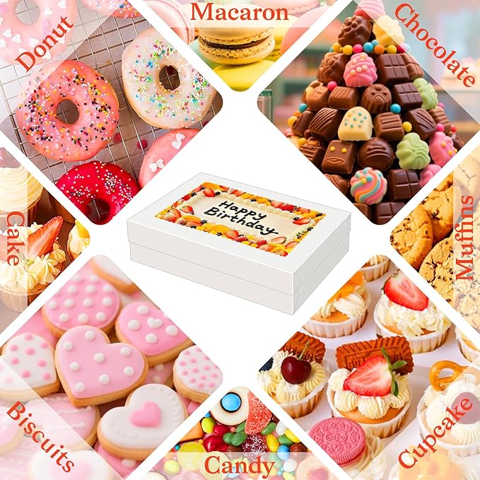 Sudaya 19x14x4 Cake Boxes with Boards, Rectangle Half Sheet Cake Boxes, 1/2 Sheet Bakery Box with Window, Disposable Carry Bakery Containers for Cookie, Donuts, Cupcakes, Pie, Wedding, Party