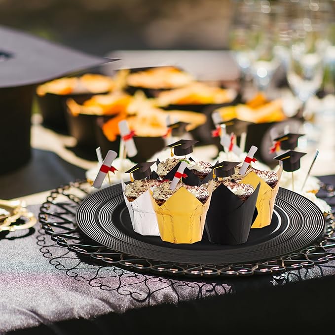 150 Pcs Graduation Tulip Cupcake Liners 2024 Congrats Grad Aluminum Foil Paper Baking Cups Greaseproof Muffin Liners Holders Graduation Cap Cup Cake Paper Cup Tulip Cupcake Wrappers for Party