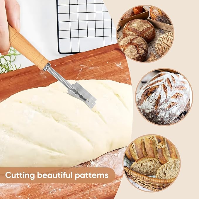 Danish Bread Whisk & Dough Whisk Kit - Professional Lame Bread Tool with 5 Blades, Dough Scraper Cutter, Storage Case - Ultimate Bread Making Tools for Baking Artisan Loaves