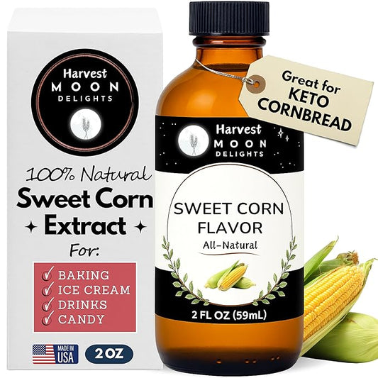 Natural Sweet Corn Flavor Extract - 2 oz - Water-Soluble - By Harvest Moon Delights - Sweet Corn Extract for Baking Keto Cornbread - Zero Sugar, Zero Carbohydrates, Gluten-Free