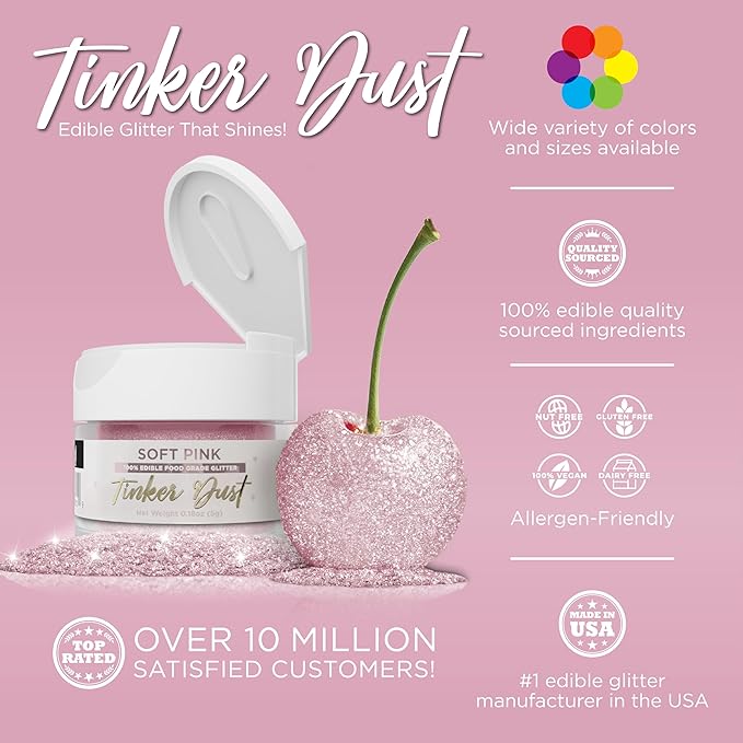 Bakell - Soft Pink Tinker Dust (5g, 1x Jar) Edible Glitter for Food, Desserts, and Beverages!