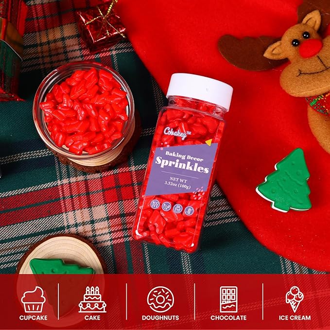 Christmas Red Socks Sprinkles for Cake Decorating, Red Sprinkles Perfect for Cupcake Toppers Wedding Party Valentines Halloween Christmas Supplies 3.52 Ounce