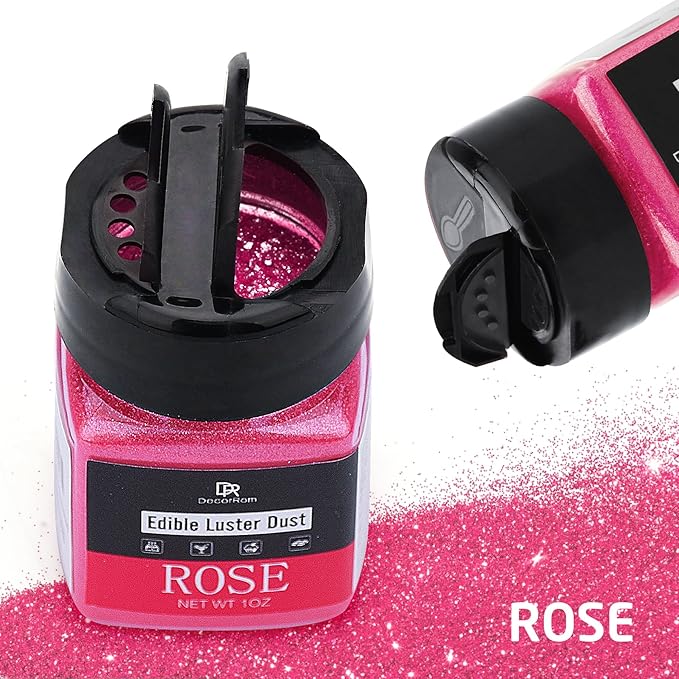 Edible Glitter - 1oz Luster Dust Edible Food Grade Glitter for Cocktail, Cake Decorating, Baking, Drinks - Shimmer Dust Powder, Metallic Food Coloring Powder for Icing, Fondant, Candy, Cookie (Rose)