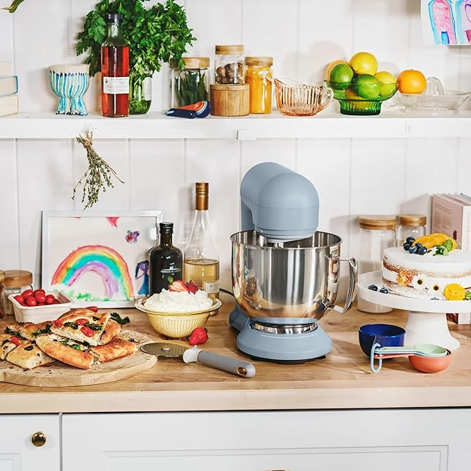 Beautiful 5.3 QT Stand Mixer w/Tilt-Head Design, Stainless Bowl, 300-Watt Power, 12-Speed Control, Includes Beater, Dough Hook, Whisk, Splash Shield (Cornflower Blue)
