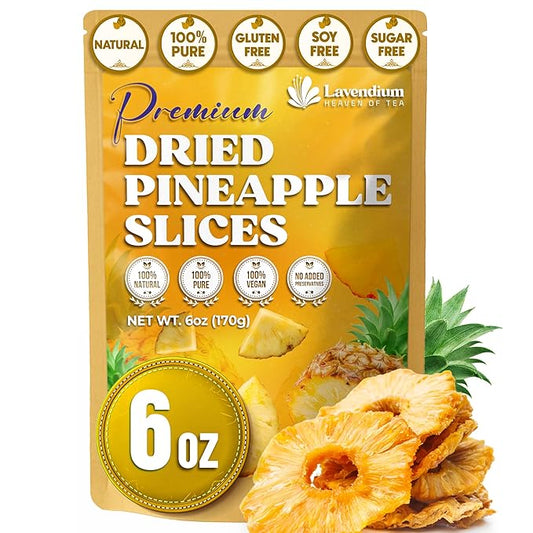 Lavendium, Dried Pineapple Slices 6oz – Premium Quality, Naturally Sweet & Tangy, Tropical Snack, Non-GMO, No Added Preservatives, Resealable Bag. Vegan