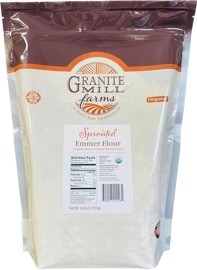 Granite Mill Farms Stone Ground Sprouted Organic Emmer Flour, 5 lb