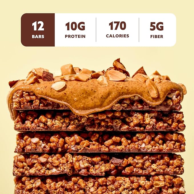 Mezcla Puff Crispy Protein Bars, Gluten Free & Vegan Protein Bars, 10g Protein, Alt for Crispy Rice Treat, Granola Bars & Breakfast Bars, Healthy Snacks for Adults, Almond Butter Chocolate, 12 Pack