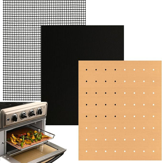 WMKGG 3 Pack Air Fryer Oven Liners Set, 9 x 11 Inch Reusable Non-Stick Toaster Oven Mats Compatible with Cuisinart, Breville, Ninja Foodi, Kalorik, Emeril Lagasse