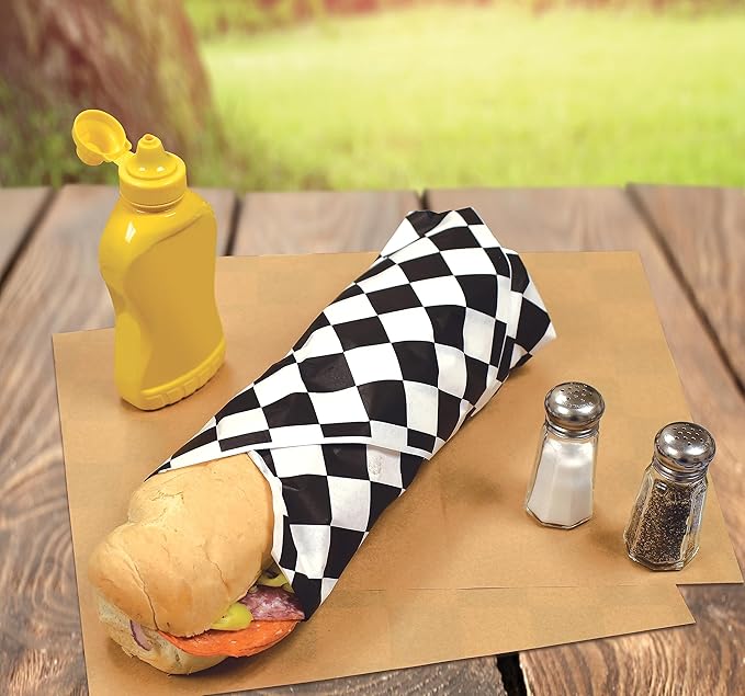 Better Kitchen Products 300-Count Extra Large Checkered Deli Dry Wax Paper Sheets, 15 x 15 inch, Greaseproof Deli Wrap for Foodservice, Food Basket Liners, Disposable Liners for Food Concession