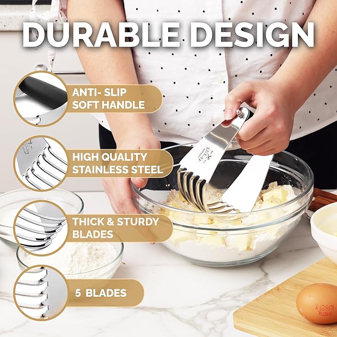 Zulay Kitchen Dough Blender Top Professional - Stainless Steel Pastry Cutter, Heavy Duty Dough Cutter With Blades, Pastry Blender And Butter Cutter - Pastry Cutter For Baking (Black)