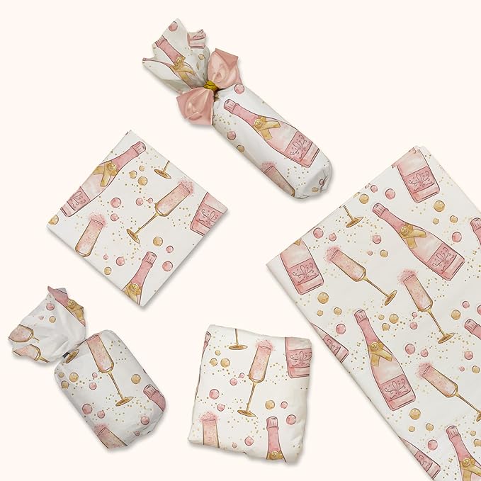 Champagne Bottles Printed Tissue Paper for Engagement Gift Bags or Boxes and Wrapping - Bulk Decorative Art Tissue Paper for Wedding Packaging and Gifting | 24 Sheets 20" x 30"