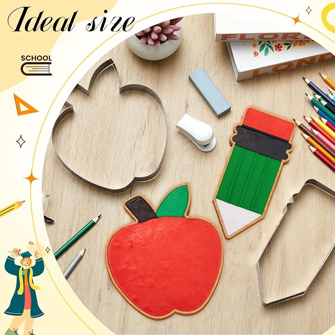 2 Pcs Large Back to School Cookie Cutters 8" Extra Large Apple and Pencil Stainless Steel Giant Cookie Cutter for Back to School Holiday Baking