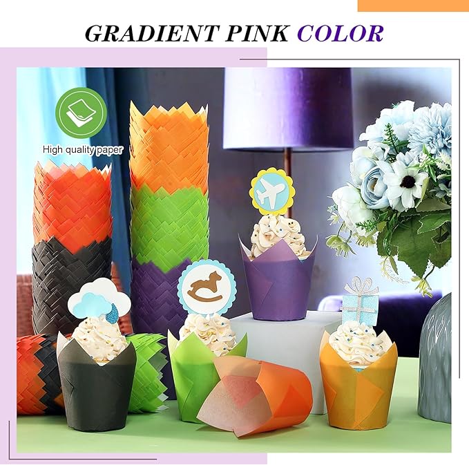 Havawish 500 pcs Tulip Cupcake Liners, Party CupCake Baking Liners Greaseproof Wrappers Muffin Liner Holders for Wedding Birthday Baby Shower Holiday Party Baking Cups(Colorful,Standard Size)