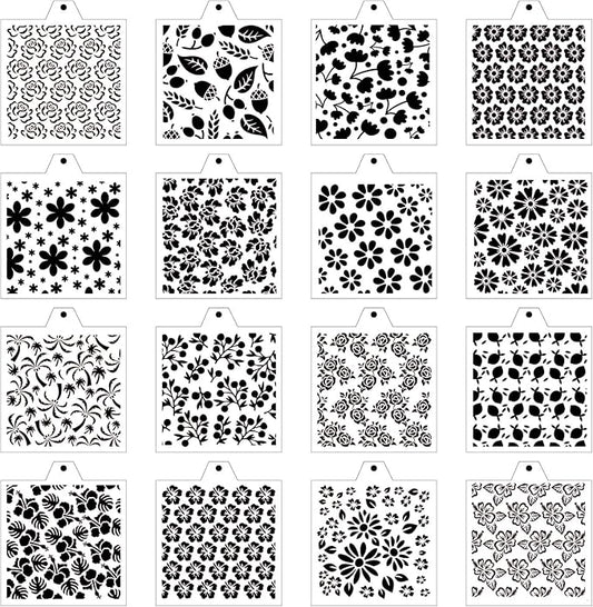 Stencil Genie 16 Pcs 5.5x5.5in Baking Stencils for Royal Icing, Airbrush; Sugar Cookies; Craft Painting
