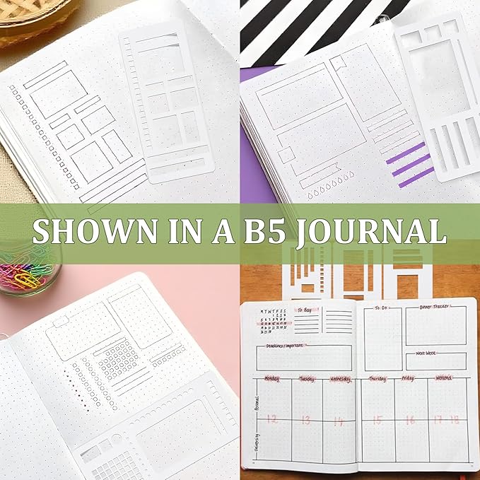 Handmade Flexible Record Template, Planner Stencil Set for Dot Grid Journals, DIY Flexible Drawing and Checklist Templates Suitable for Various Occasions (Set A)
