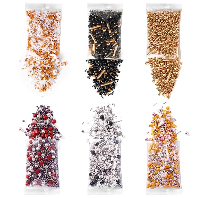Sprinkles For Cake Decorating, Cupcake, Cookies, Ice Cream Topper, 6 Packs Gold Sprinkles, Silver Sprinkles, Luxury of assorted Sprinkles for Cake Baking, Perfect For Birthdays, Wedding