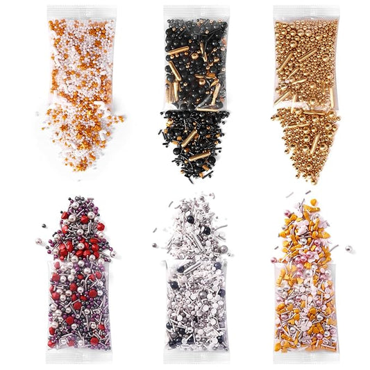 Sprinkles For Cake Decorating, Cupcake, Cookies, Ice Cream Topper, 6 Packs Gold Sprinkles, Silver Sprinkles, Luxury of assorted Sprinkles for Cake Baking, Perfect For Birthdays, Wedding