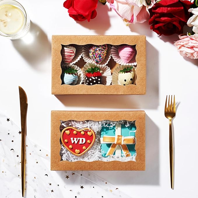 100PCS 7x4.3x15 Inch Plastic Clear Cookie Boxes with Window Chocolate Truffle Orec Pastry Bakery Dount Boxes Browine Soap Treat Boxes for Party Favors Wedding Christmas Valentine's