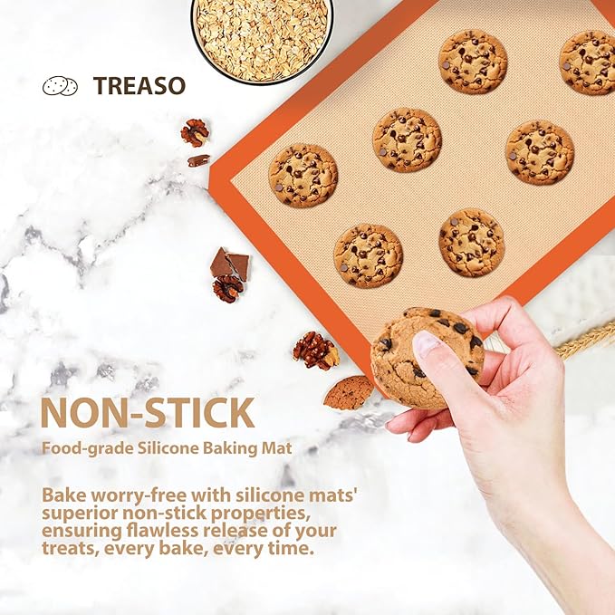 Silicone Baking Mat, Reusable Silicone Oven Baking Sheet, Heat Resistant Nonstick Food Safe Baking Mat for Cookie, Bread, Pastry (Pack of 3) (Orange)