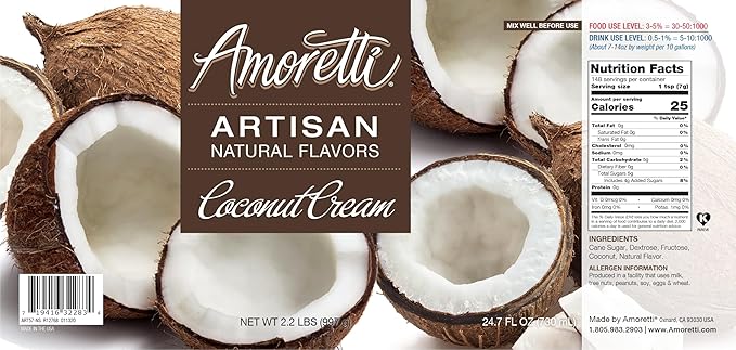 Amoretti - Natural Coconut Cream Artisan Flavor Paste, 2.2 lbs, Perfect For Ice Cream, Beverages, Cakes, and more, Preservative Free, Vegan, Gluten Free, No Artificial Sweeteners, Highly Concentrated