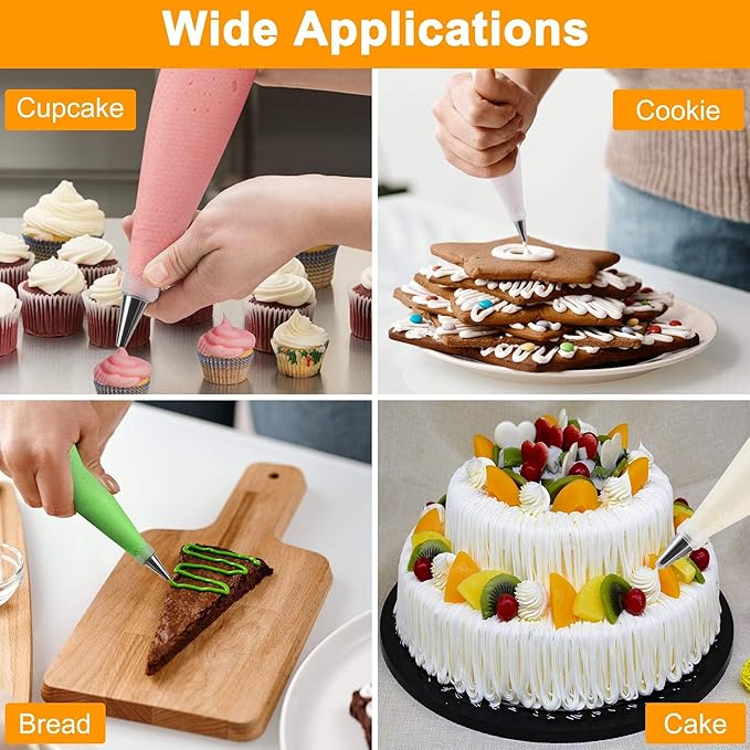 firstake Piping Bags and Tips Set - 100pcs Disposable Piping Bags, 12 Inch Icing Bags, Thickened Pastry Bags, Anti Burst Frosting Bags, Non-slip Cake Decorating Bags for Baking Cupcake and Cookies