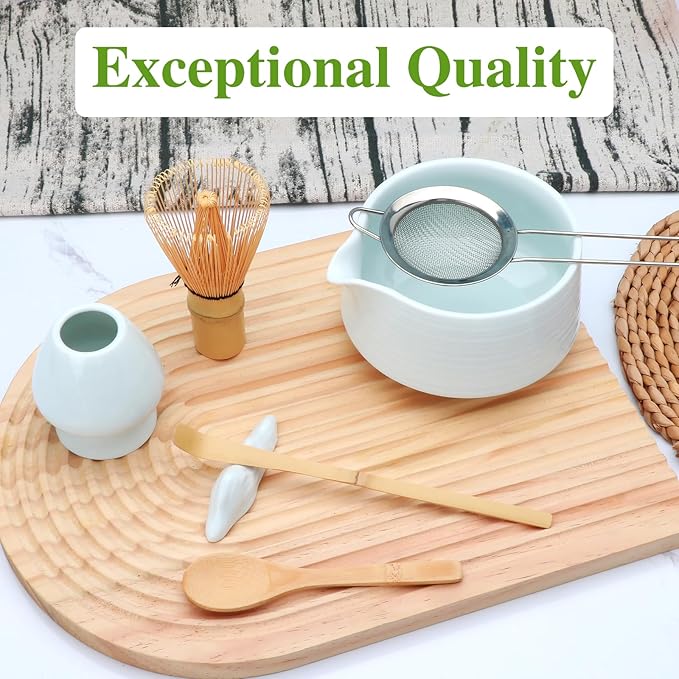 Matcha Whisk Set,7pcs Matcha Set includes Matcha Bowl (19 oz), Bamboo Matcha Whisk and Matcha Scoop, Matcha Whisk Holder, Stainless Steel Sifter, Tea Making Tools, Matcha Kit Gift for Matcha Lovers