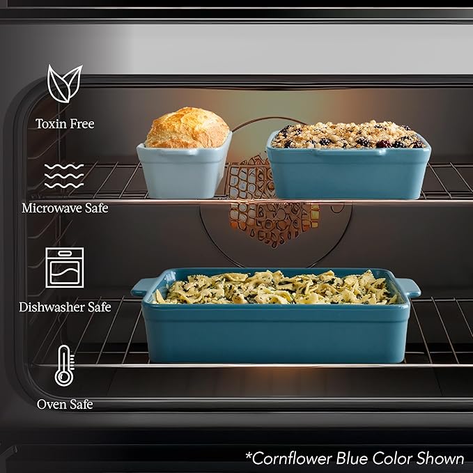 Best Choice Products Set of 3 Large Serving Trays, Party Platters and Ceramic Non-Stick Bakeware For Appetizers, Charcuterie, Snack, Dessert, Casserole, Sour Dough Bread Loaf - Vanilla Buttercream