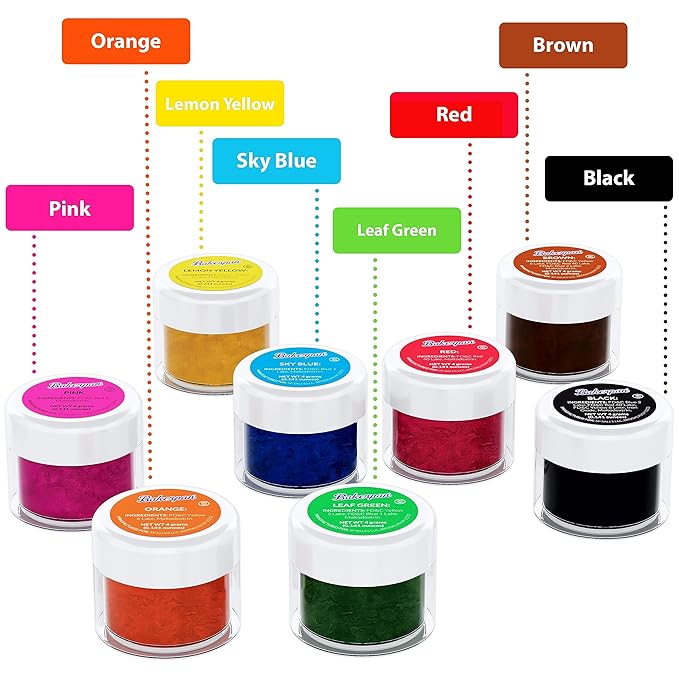Bakerpan Food Coloring Powder for Baking, Cake Decorating Color Dust, 4 Gram Jars - Set of 8 Colors (Made in USA)