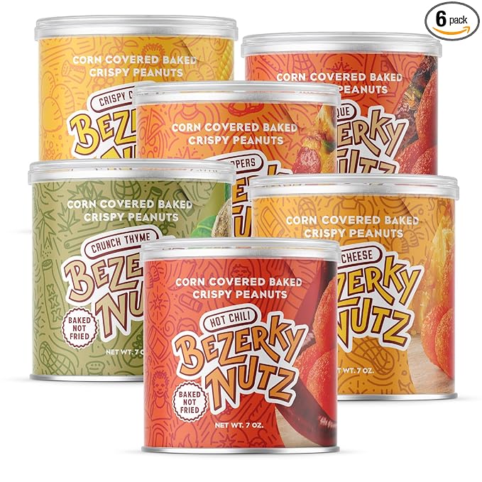 Bezerky Corn Coated Nuts | Variety Pack | Baked Peanuts | Crunchy Corn | Family Snacks | Lebanese Nuts | Flavored Kri Kri | Snack Pack | 7oz (Pack of 6)