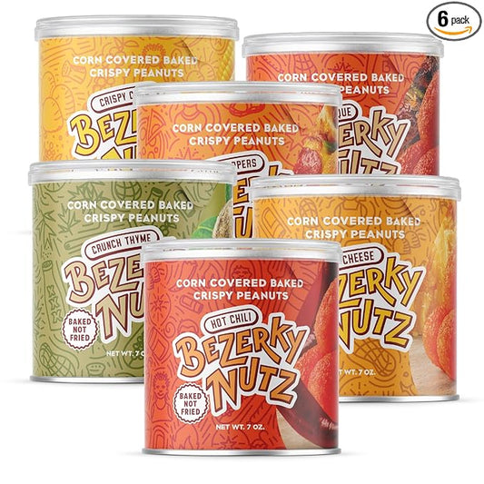 Bezerky Corn Coated Nuts | Variety Pack | Baked Peanuts | Crunchy Corn | Family Snacks | Lebanese Nuts | Flavored Kri Kri | Snack Pack | 7oz (Pack of 6)