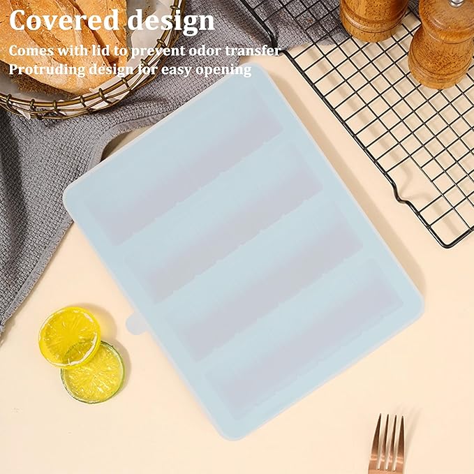 Sidosir 2PCS Butter Silicone Mold with Lid, Non-Stick Butter Mold Tray with Measurements for Making Butter for Chocolate Making and Homemade Cakes Baking