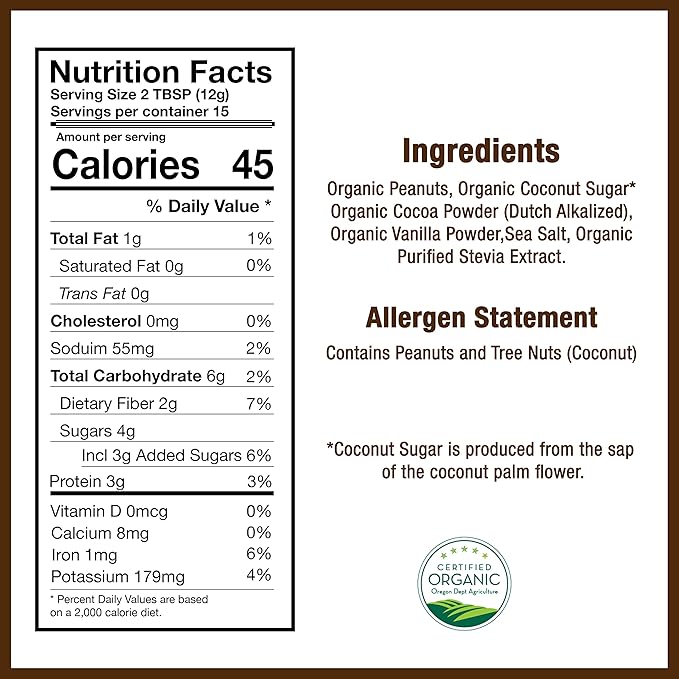 Betty Lou's 100% Organic Chocolate Peanut Butter Powder, Gluten Free, Vegan, Low Calorie, All Natural, High Protein, Deliciously Healthy, Just Add Water (6.35 Oz)