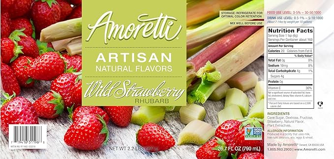 Amoretti - Natural Wild Strawberry Rhubarb Artisan Flavor Paste, 8 oz, Perfect For Ice Cream, Beverages, Cakes, and more, Preservative Free, Vegan, Gluten Free, No Artificial Sweeteners, Concentrated