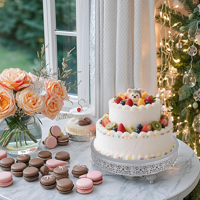 MTJYQTF Silver Cake Stand Set - 16 IN Metal Round Cupcake Dessert Stand with Cake Cutting & Cake Spatula for Party, Candy Table Display for Wedding Birthday Baby Shower Housewarming Party CS003-16pan