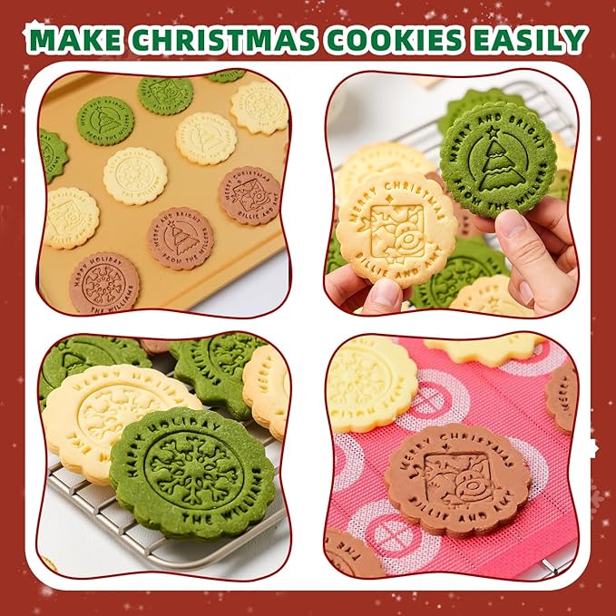 KALAIEN 12Pcs Christmas Cookie Cutters,Personalized Cookie Stamp,Cookie Stamps for Baking Cookies Biscuit Baking Tools Embossing Cookie Molds