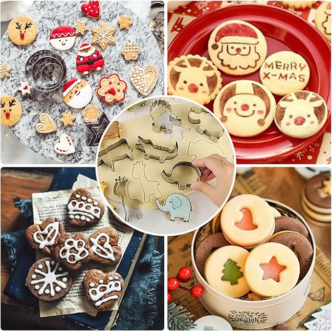 Cookie Cutters Set, 16-Piece Nonstick Baking Pans Set, Complete Cake Baking Set with Baking Pan Baking Mat Rolling Pin Spatula Clamp (Animals)