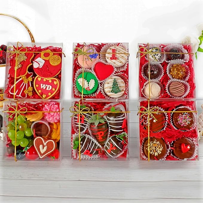 50Pack 5x5x2Inches Clear Bakery Boxes Chocolate Covered Strawberries Boxes for 4 Mini Cake Boxes Cookies Macaron Boxes Pie Boxes Browines boxes