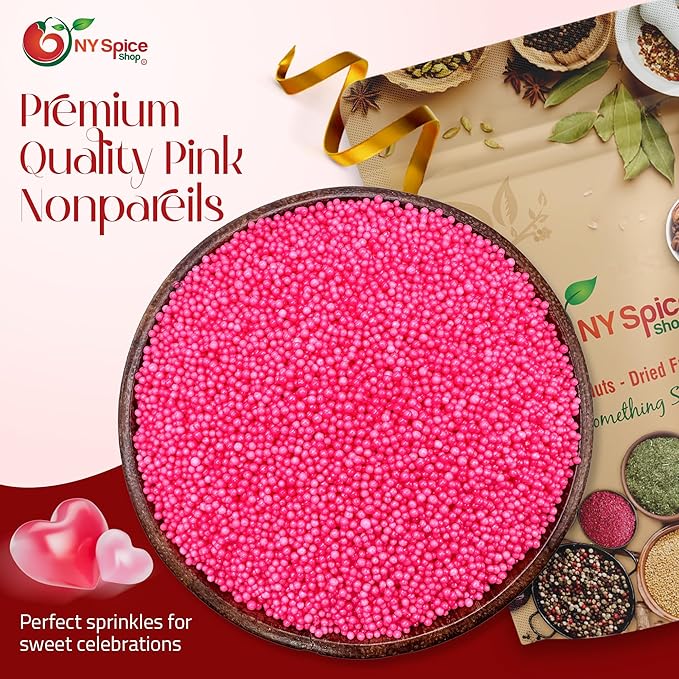 NY Spice Shop Pink Nonpareils Sprinkles - 1 Pound Colorful Sprinkles for Decoration - Non Pareil Sprinkle Treats - Pink Nonpareils Sprinkle for Ice Cream & Cake Decoration