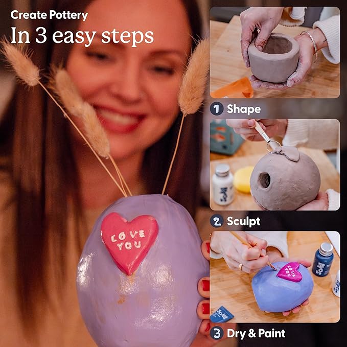 Sculpd - The Original Pottery Kit - Complete Air Dry Clay Kit for Adults Includes Sculpting Tools, Varnish, Paint Brushes, Guides, Arts & Crafts Sets, Gloss Varnish