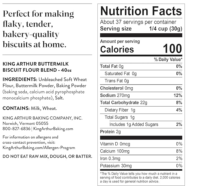 King Arthur Baking Company Buttermilk Biscuit Flour Blend, Unbleached Flour, Aluminum Free, Non-GMO Buttermilk, g2.5lb Bag